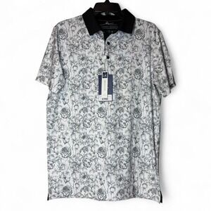 Boston Scott Polo Golf Shirt Mens Small Gray Floral Rose‎ Print Performance NWT